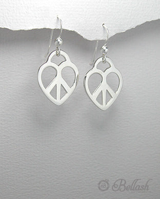 Aretes Colgantes de Corazon de Amor y Paz de Plata Ley 925 - 925 Sterling Silver Love and Peace Heart Dangle Earrings - ID: 547064708 Bellash