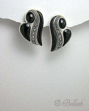 Aretes Push Back Vintage Artesanales de Plata Ley 925 Marcasita y Resina - 925 Sterling Silver Marcasite and Resin Handmade Vintage Push Back Earrings - ID: 55565346 Bellash