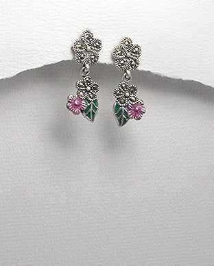 Aretes Push Back Vintage de Flores de Plata Ley 925 Marcasita - 925 Sterling Silver Marcasite Handmade Vintage Flower Push Back Earrings - ID: 55565937 Bellash