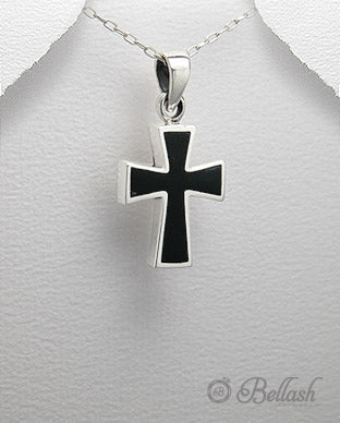 Dije de Cruz de Plata Ley 925 Marcasita y Resina - 925 Sterling Silver Marcasite and Resin Cross Pendant - ID: 60781678 Bellash