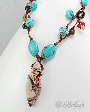 Collar Artesanal de Piedras Turquesas, Piedras Naturales, Cobre y Algodon - Turquoise Stones, Natural Stones, Copper and Cotton Handmade Necklace - ID: 90890203 Bellash