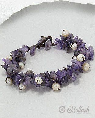 Pulsera Artesanal de Piedras Naturales, Perlas de Agua Dulce y Algodon - Natural Stones, Freshwater Pearls and Cotton Handmade Bracelet - ID: 90890248 Bellash