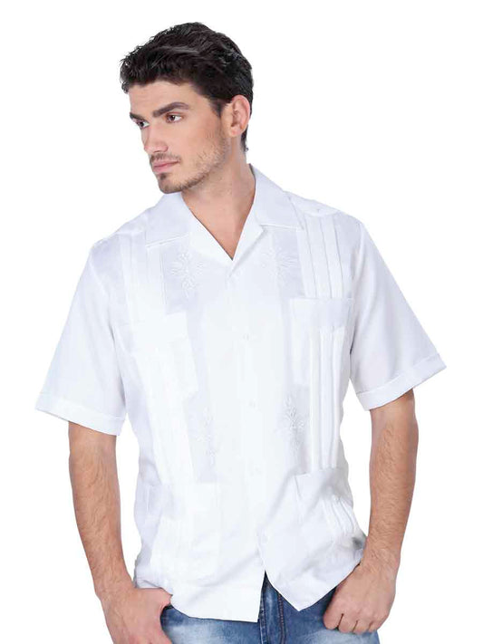 Camisa Guayabera Manga Corta Blanco para Hombre 'El General' - ID: 3718 Guayabera Shirt El General White
