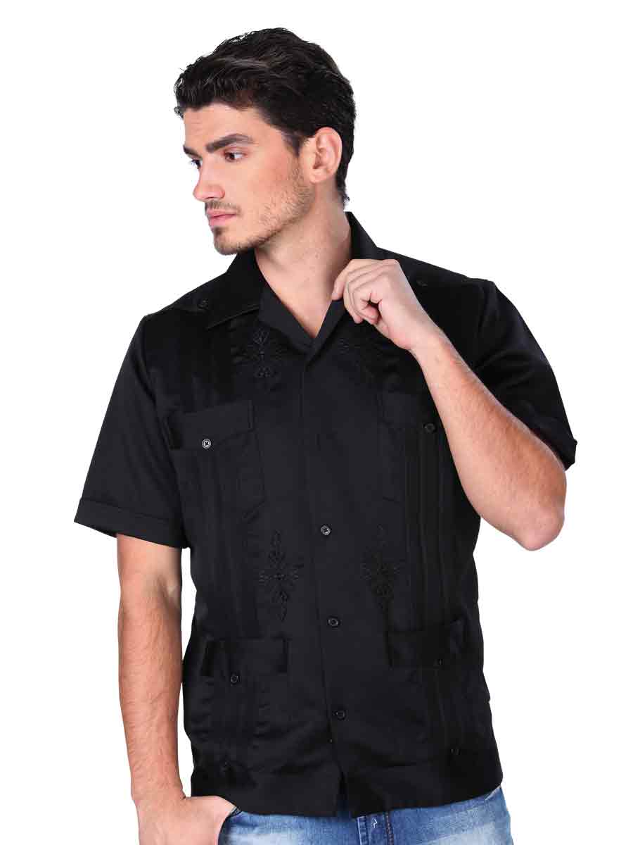 Camisa Guayabera Manga Corta Negro para Hombre 'El General' - ID: 3722 Guayabera Shirt El General Black