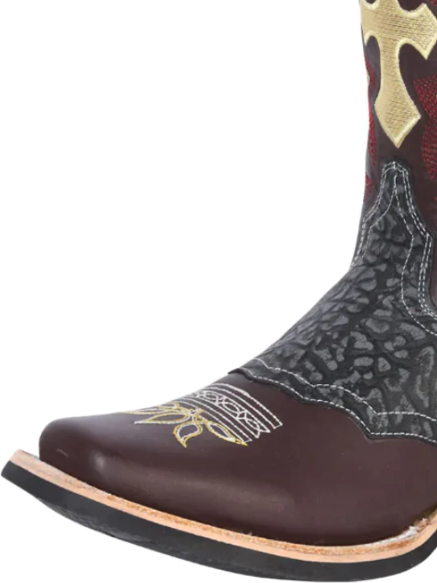 Botas Vaqueras Rodeo con Antifaz de Piel Genuina Cuello de Toro para Hombre 'El General' - ID: 27696 Botas Piel Genuina El General 