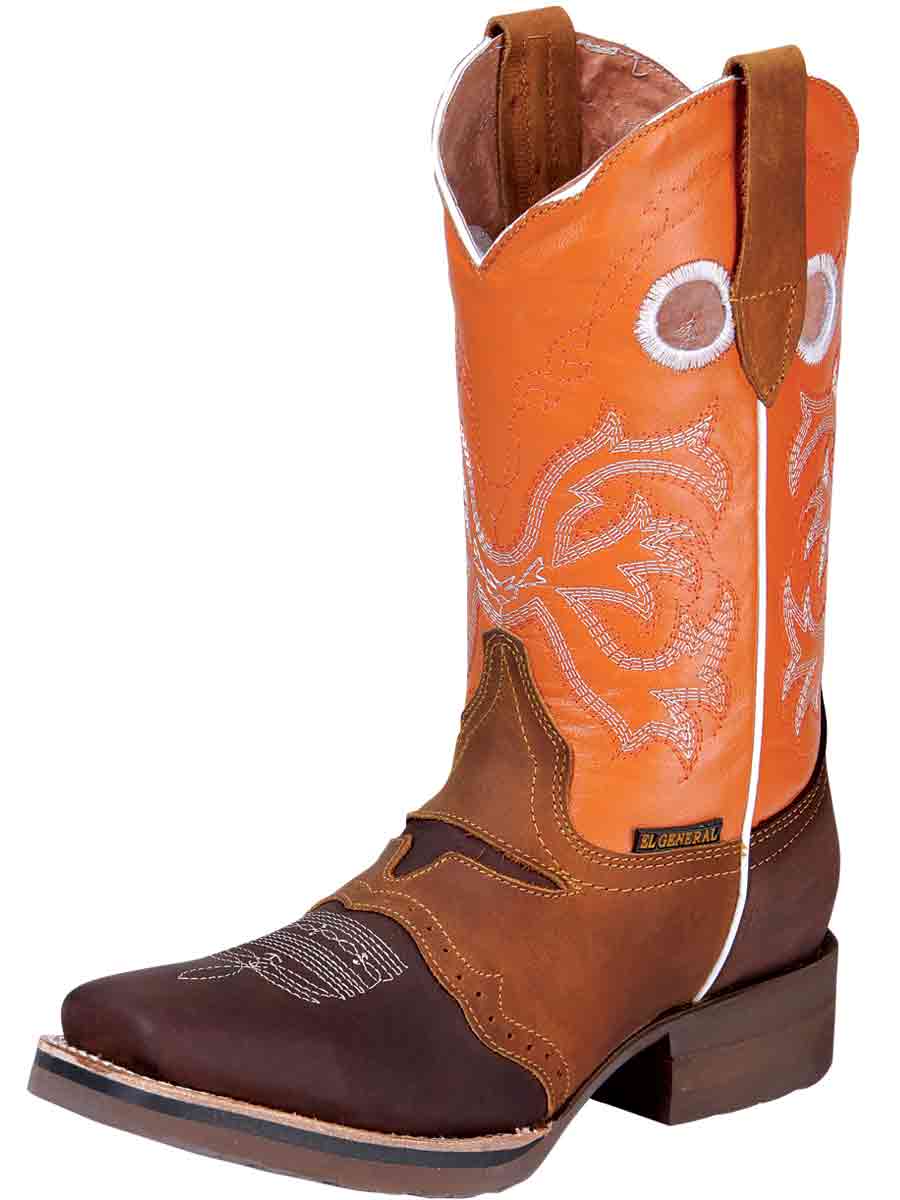 Botas Vaqueras Rodeo con Antifaz de Piel Genuina para Mujer/Joven 'El General' - ID: 28994 Botas Rodeo Piel Genuina El General Miel