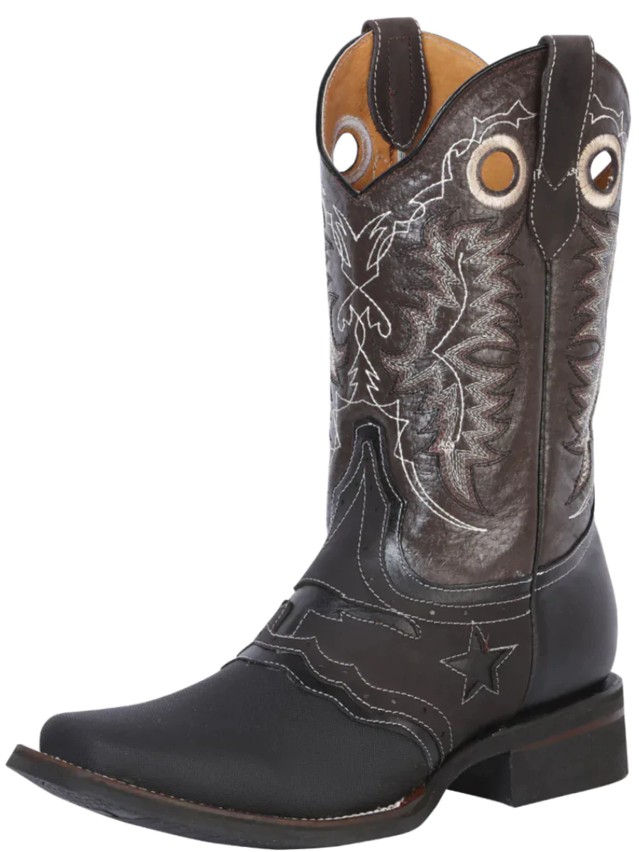 Botas Vaqueras Rodeo con Antifaz de Piel Genuina para Hombre 'El General' - ID: 33308 Botas Piel Genuina El General Negro