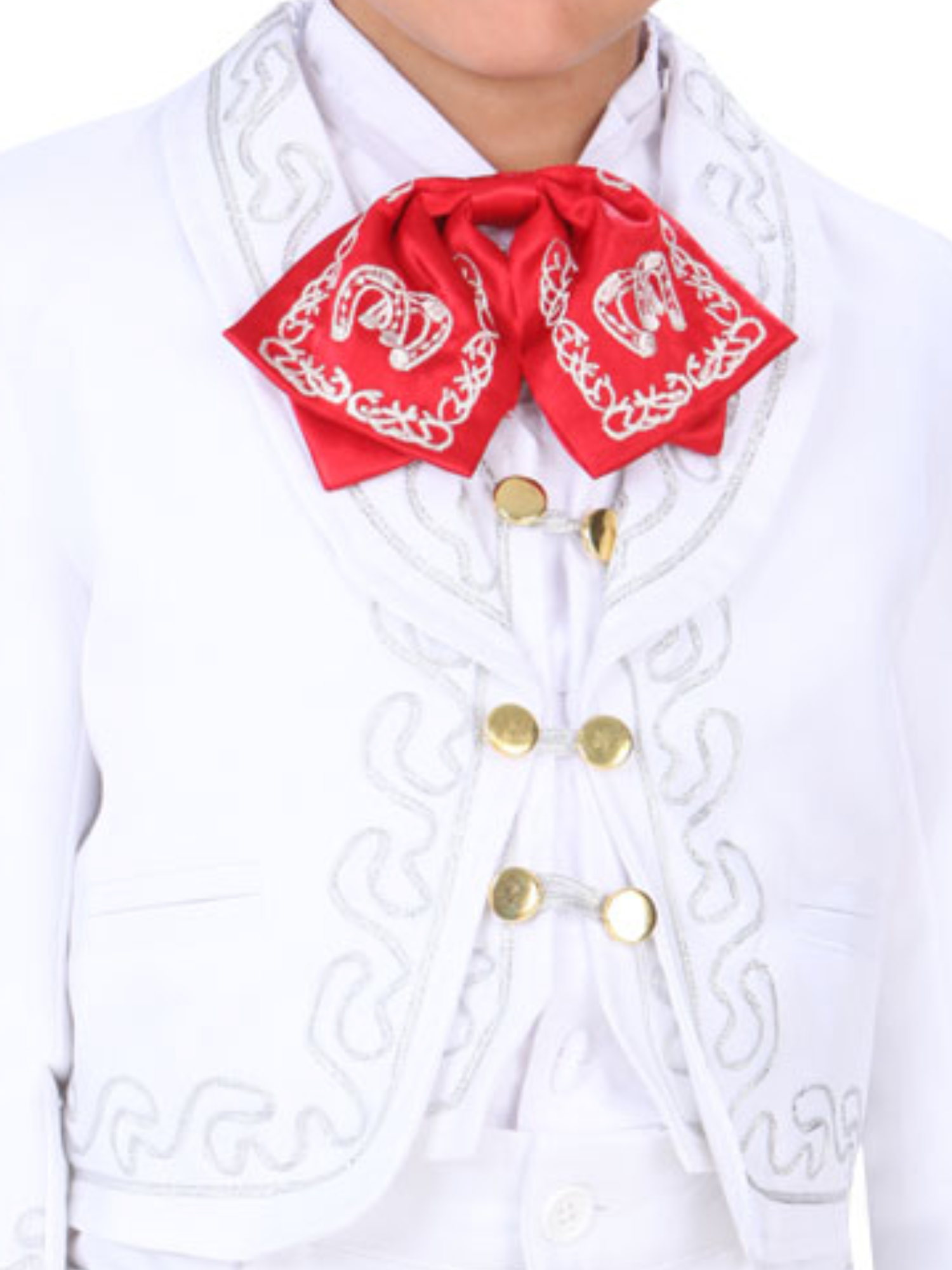 Traje Charro Bordado Blanco/Blanco/Rojo para Niños 'El General' - ID: 34263 Trajes Charros El General 