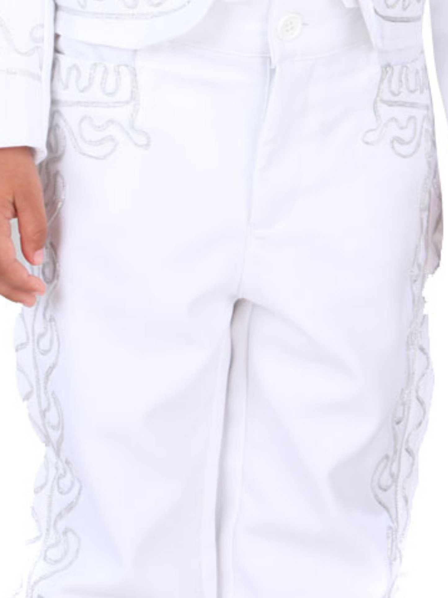 Traje Charro Bordado Blanco/Blanco/Rojo para Niños 'El General' - ID: 34263 Trajes Charros El General 