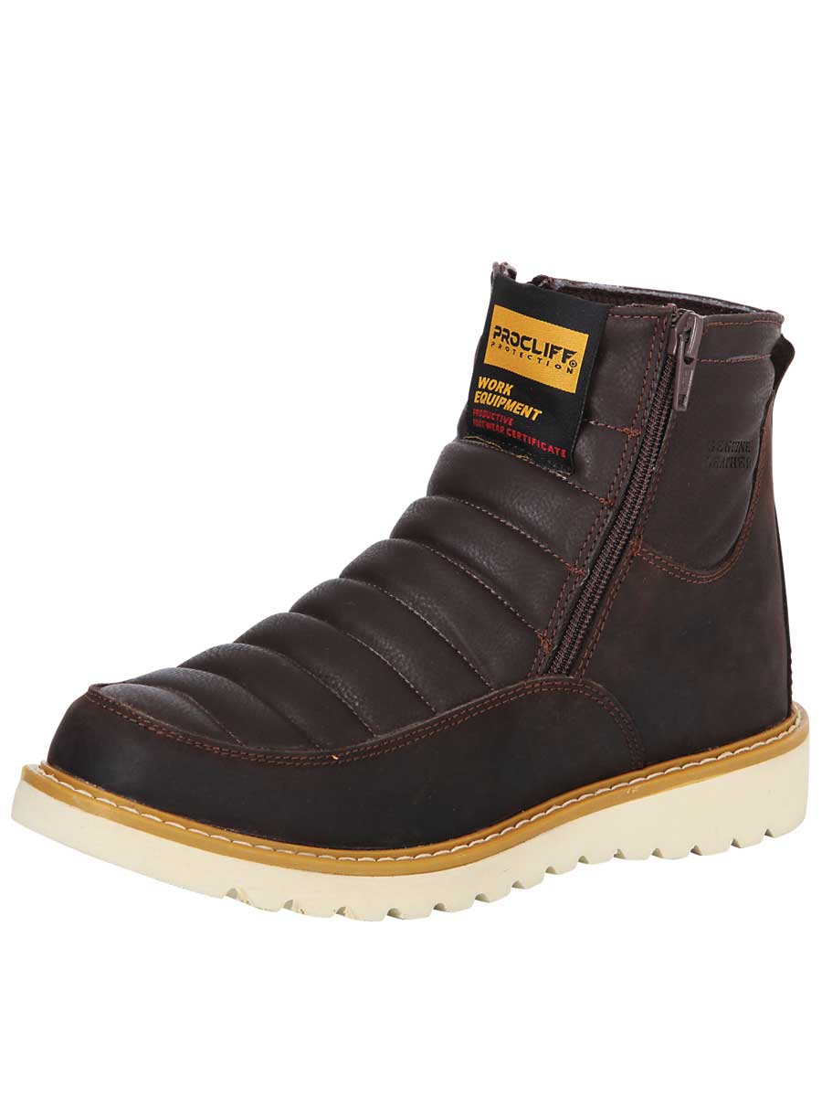 Botines de Trabajo de Doble Cierre con Punta Suave de Piel Genuina para Mujer/Joven 'Procliff Protection' - ID: 35204 Botas de Punta Suave Procliff Protection Cafe