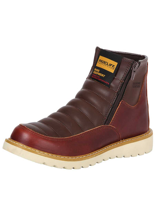 Botines de Trabajo de Doble Cierre con Punta Suave de Piel Genuina para Mujer/Joven 'Procliff Protection' - ID: 35205 Botas de Punta Suave Procliff Protection Vino