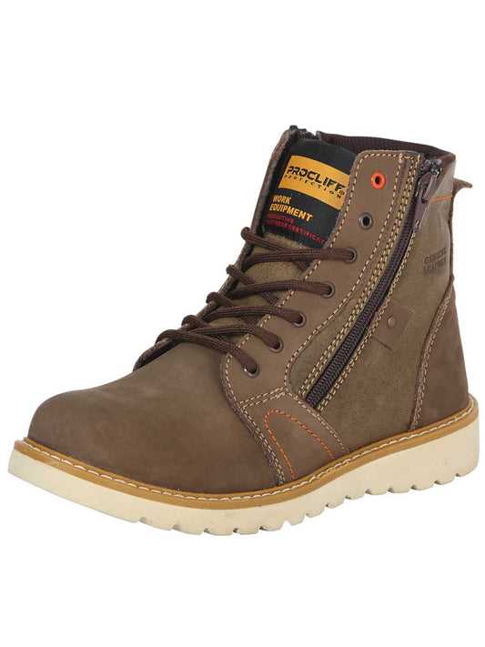 Botines de Trabajo de Agujetas y Cierre con Punta Suave de Piel Nobuck para Mujer/Joven 'Procliff Protection' - ID: 35208 Botas de Agujetas Procliff Protection Ocre