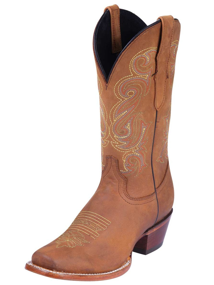 Botas Vaqueras Rodeo Clasicas de Piel Genuina para Mujer 'El General' - ID: 40660 Botas Rodeo Piel Genuina El General Tan