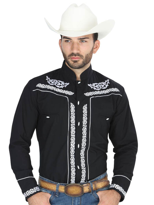 Camisa Vaquera Charra Bordada Manga Larga Negro para Hombre 'El Señor de los Cielos' - ID: 40782 Camisas Charras El Señor de los Cielos Black