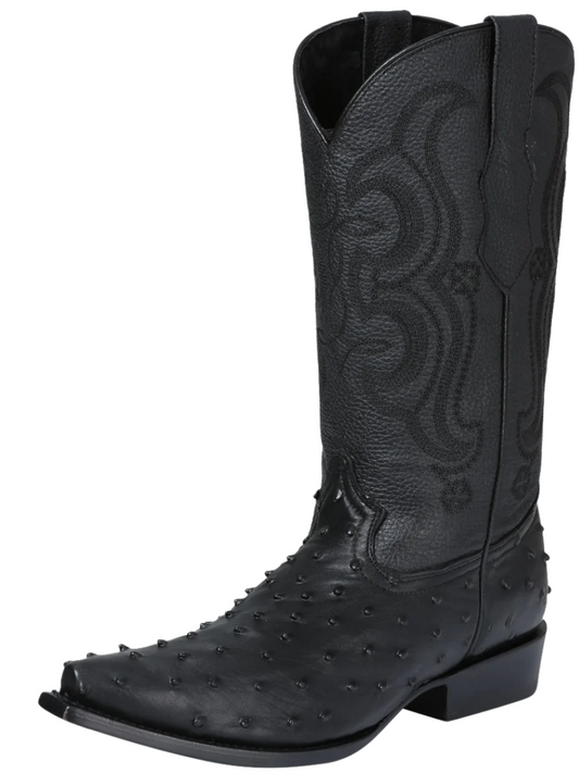 Botas Vaqueras Imitacion de Avestruz Grabado en Piel Vacuno para Hombre 'El Señor de los Cielos' - ID: 40848 Botas Avestruz Print El Señor de los Cielos Negro