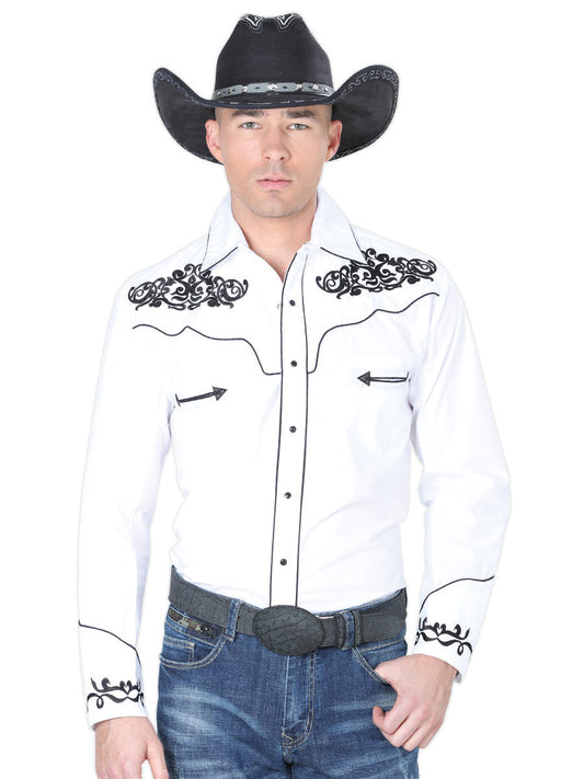 Camisa Vaquera Bordada Manga Larga Blanco para Hombre 'El General' - ID: 40988 Western Shirt El General White