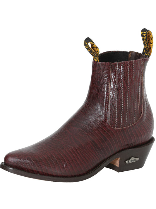 Botines Vaqueros Imitacion de Lizard Grabado en Piel Vacuno para Hombre 'El General' - ID: 41495 Botines Vaqueros Clasicos El General Vino