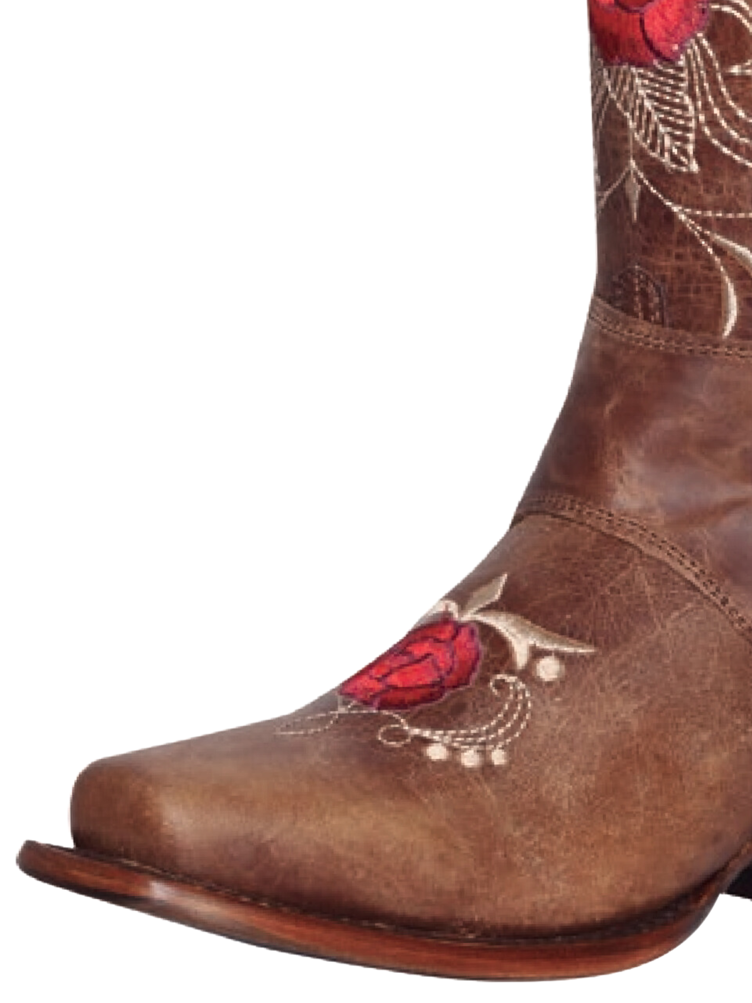 Botas Vaqueras Rodeo de Arnes con Tubo Bordado de Flores de Piel Genuina para Mujer 'El General' - ID: 41783 Botas Rodeo Piel Genuina El General 