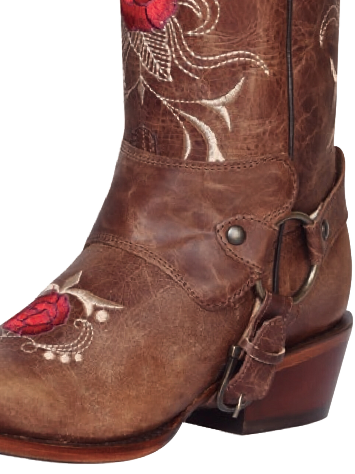 Botas Vaqueras Rodeo de Arnes con Tubo Bordado de Flores de Piel Genuina para Mujer 'El General' - ID: 41783 Botas Rodeo Piel Genuina El General 