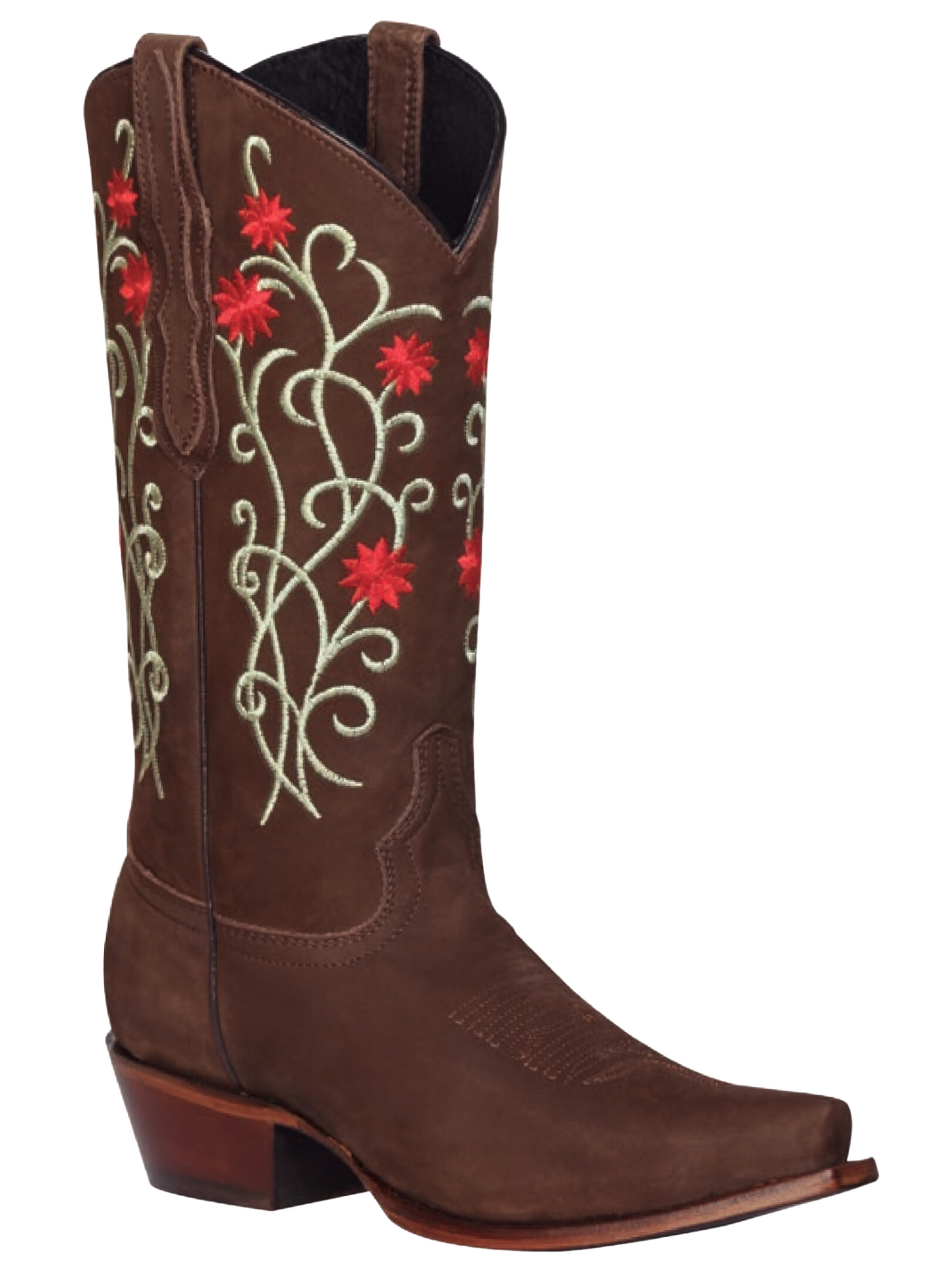 Botas Vaqueras Retro con Tubo Bordado de Flores de Piel Nobuck para Mujer 'El General' - ID: 41789 Botas Clasicas Piel Nobuck El General 