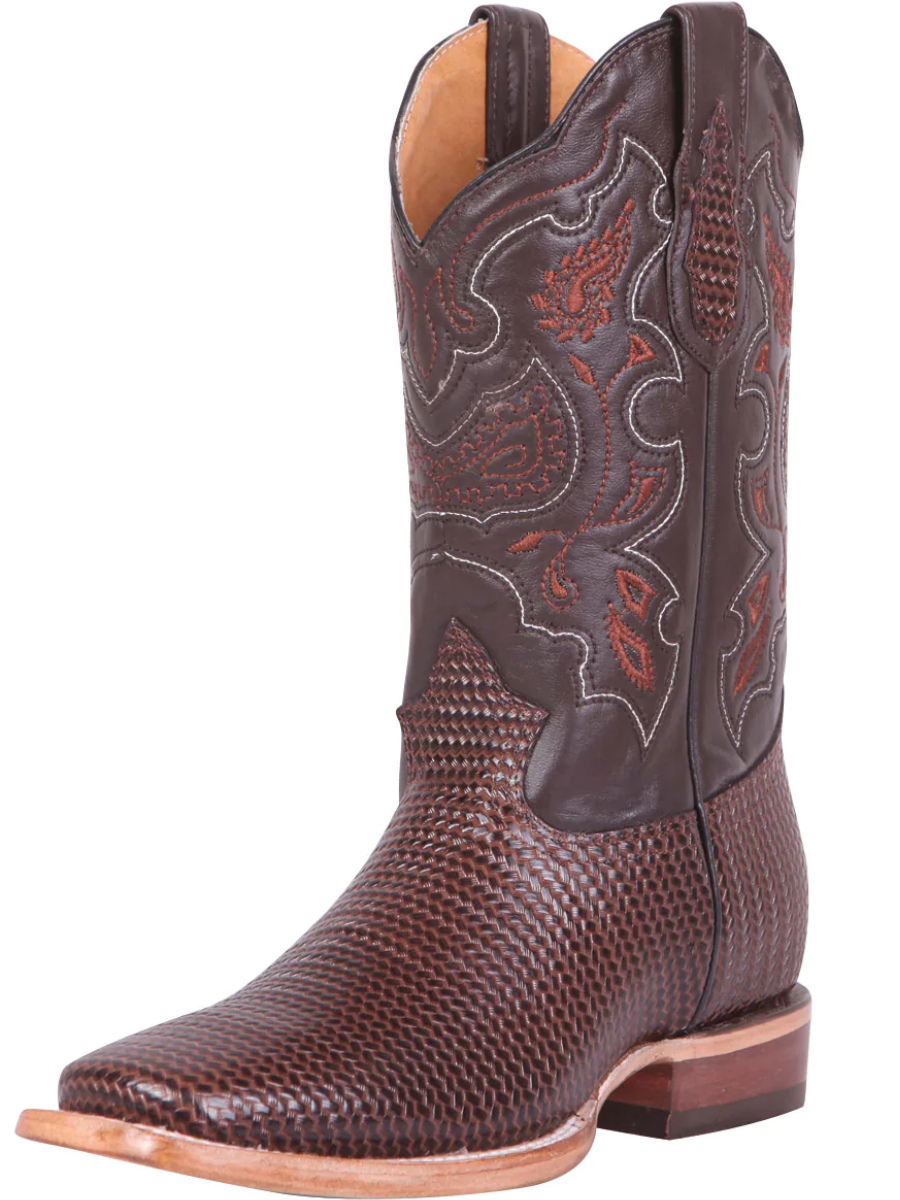 Botas Vaqueras Rodeo Clasicas de Piel Grabado Tejido para Hombre 'El General' - ID: 41791 Botas Tejido Print El General Cigar