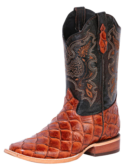 Botas Vaqueras Rodeo Imitacion de Monster Fish Grabado en Piel Vacuno para Hombre 'El General' - ID: 41793 Botas Monster Fish Print El General Almond