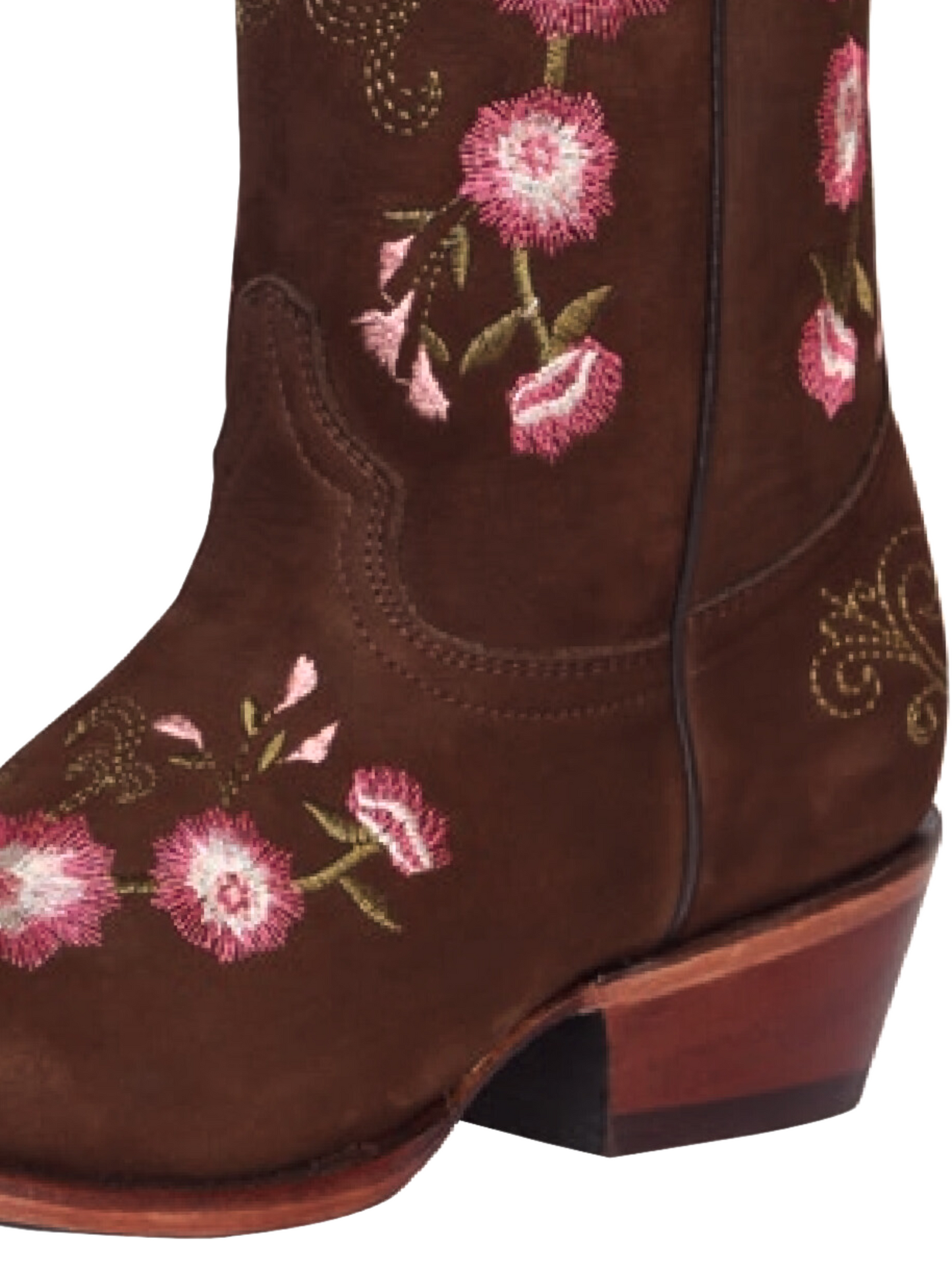 Botas Vaqueras Rodeo con Tubo Bordado de Flores de Piel Nobuck para Mujer 'El General' - ID: 41842 Botas Rodeo Piel Nobuck El General 