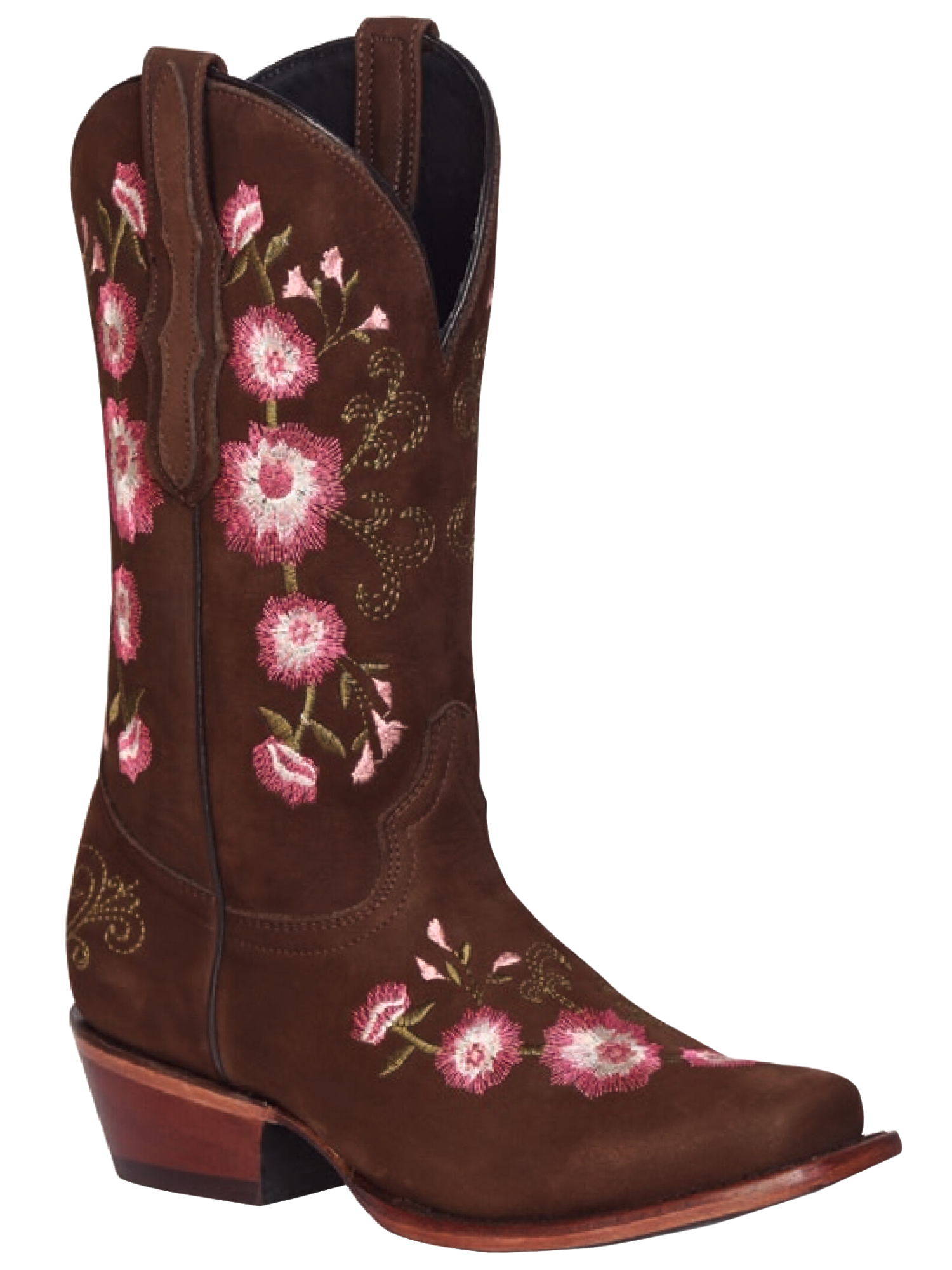 Botas Vaqueras Rodeo con Tubo Bordado de Flores de Piel Nobuck para Mujer 'El General' - ID: 41842 Botas Rodeo Piel Nobuck El General 