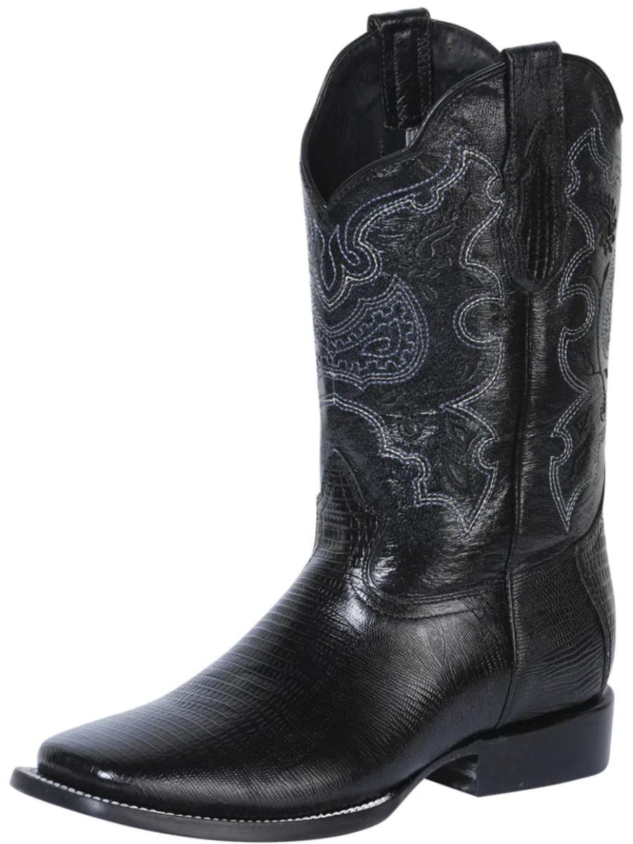 Botas Vaqueras Rodeo Imitacion de Lizard Grabado en Piel Vacuno para Hombre 'El General' - ID: 41904 Botas Lizard Print El General Negro