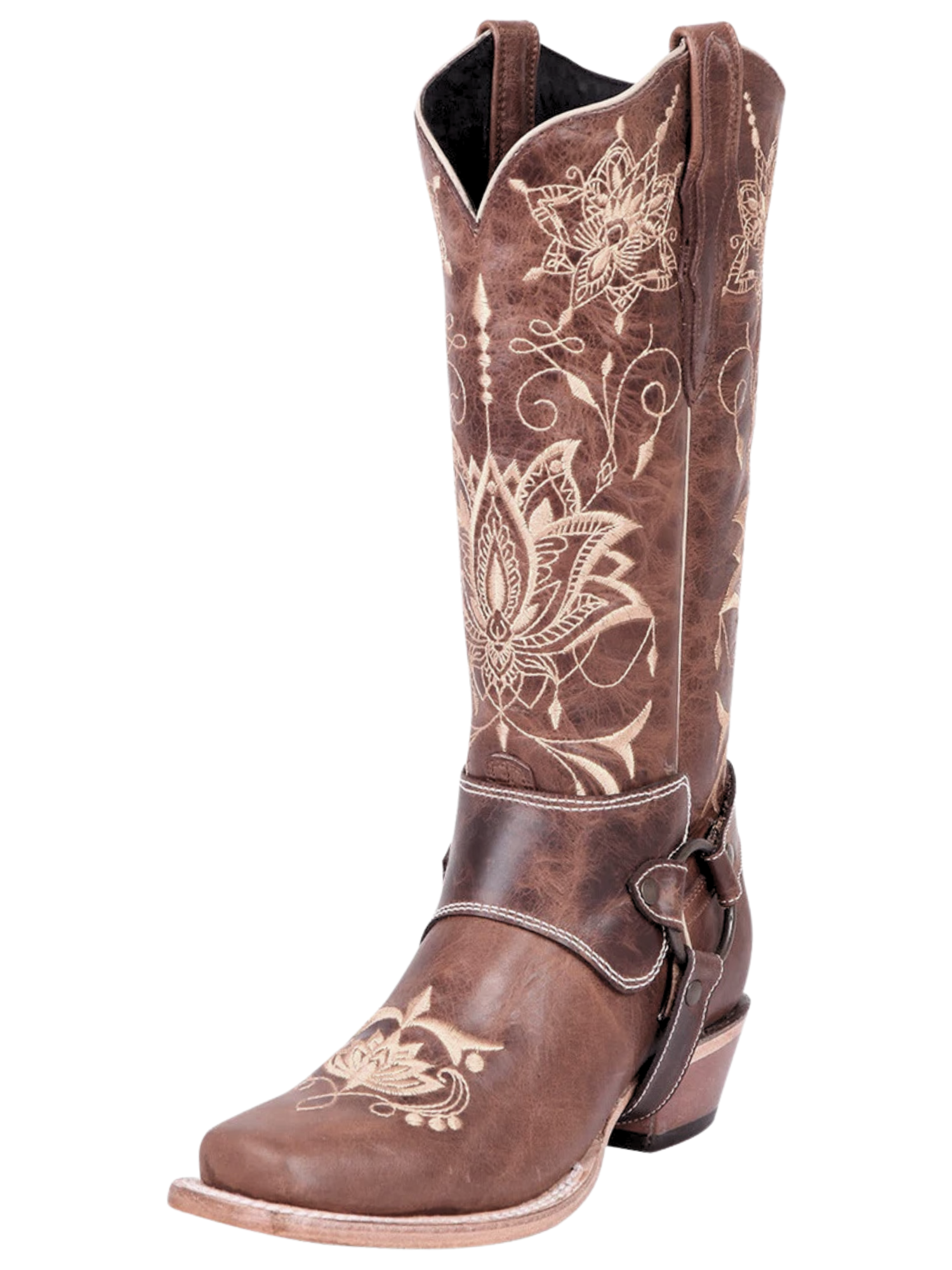 Botas Vaqueras Rodeo de Arnes con Tubo Bordado de Piel Genuina para Mujer 'El General' - ID: 41907 Botas Rodeo Piel Genuina El General 