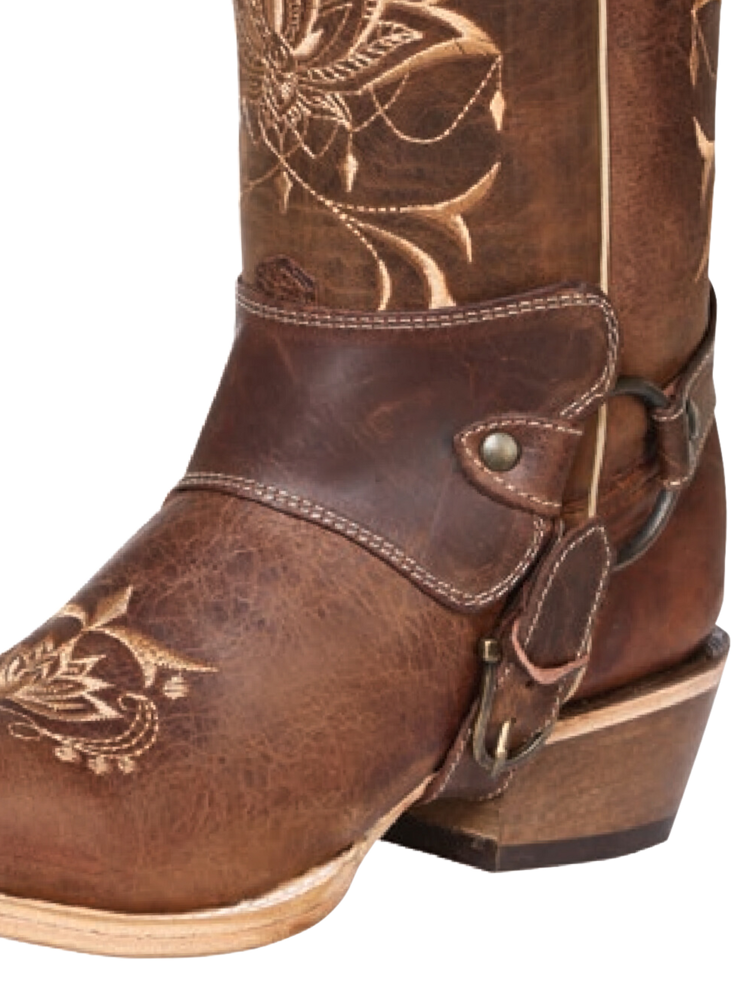 Botas Vaqueras Rodeo de Arnes con Tubo Bordado de Piel Genuina para Mujer 'El General' - ID: 41907 Botas Rodeo Piel Genuina El General 