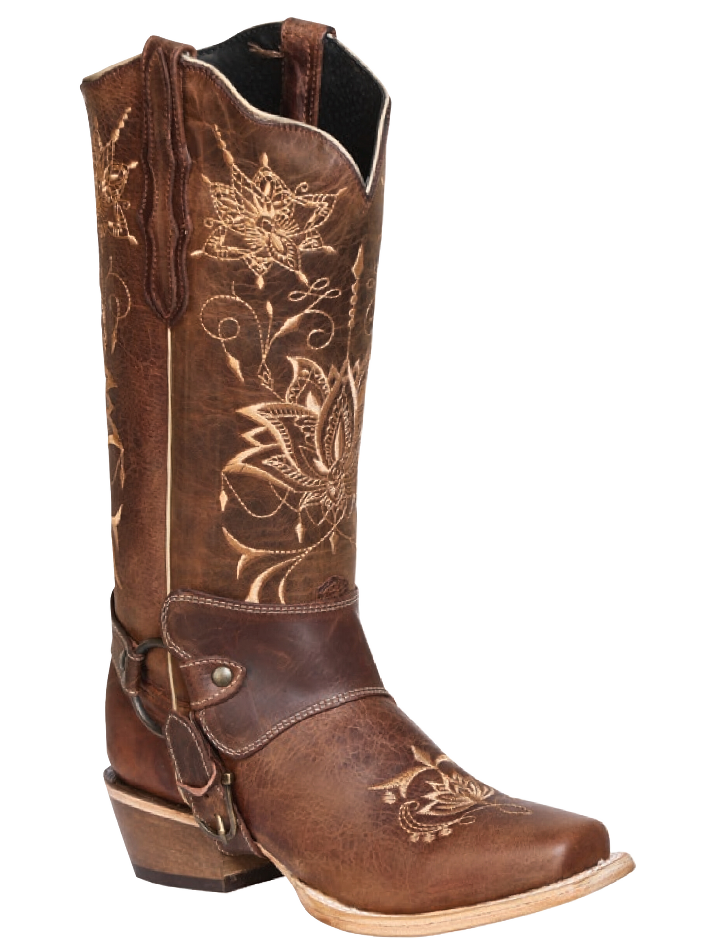 Botas Vaqueras Rodeo de Arnes con Tubo Bordado de Piel Genuina para Mujer 'El General' - ID: 41907 Botas Rodeo Piel Genuina El General 