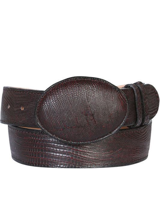 Cinto Vaquero Imitacion de Lizard Grabado en Piel Vacuno para Hombre con Hebilla Ovalada, 1 1/2" Ancho 'El General' - ID: 42008 Cintos Estampados El General 