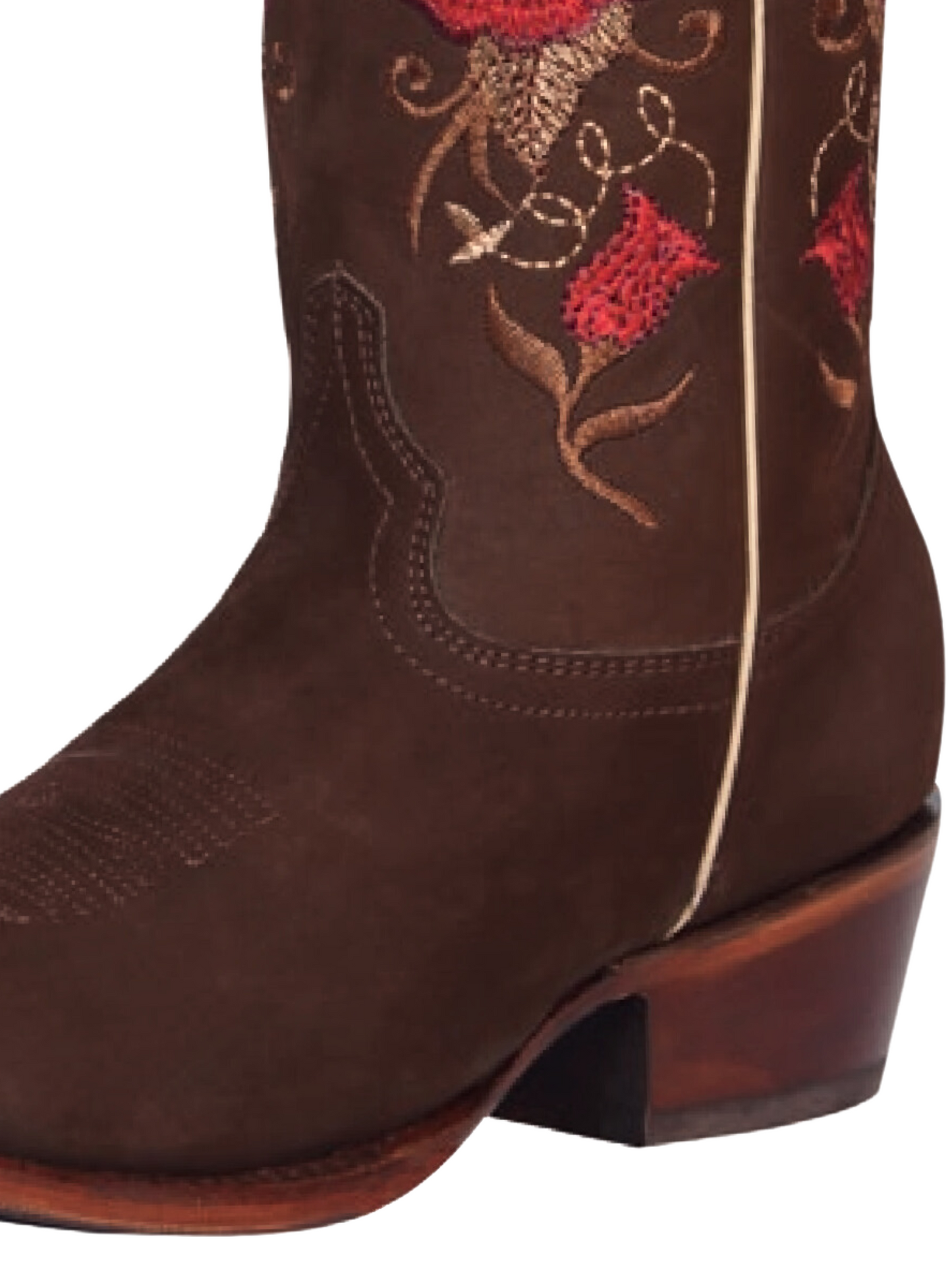 Botas Vaqueras Rodeo con Tubo Bordado de Flores de Piel Nobuck para Mujer 'El General' - ID: 42025 Botas Rodeo Piel Nobuck El General 