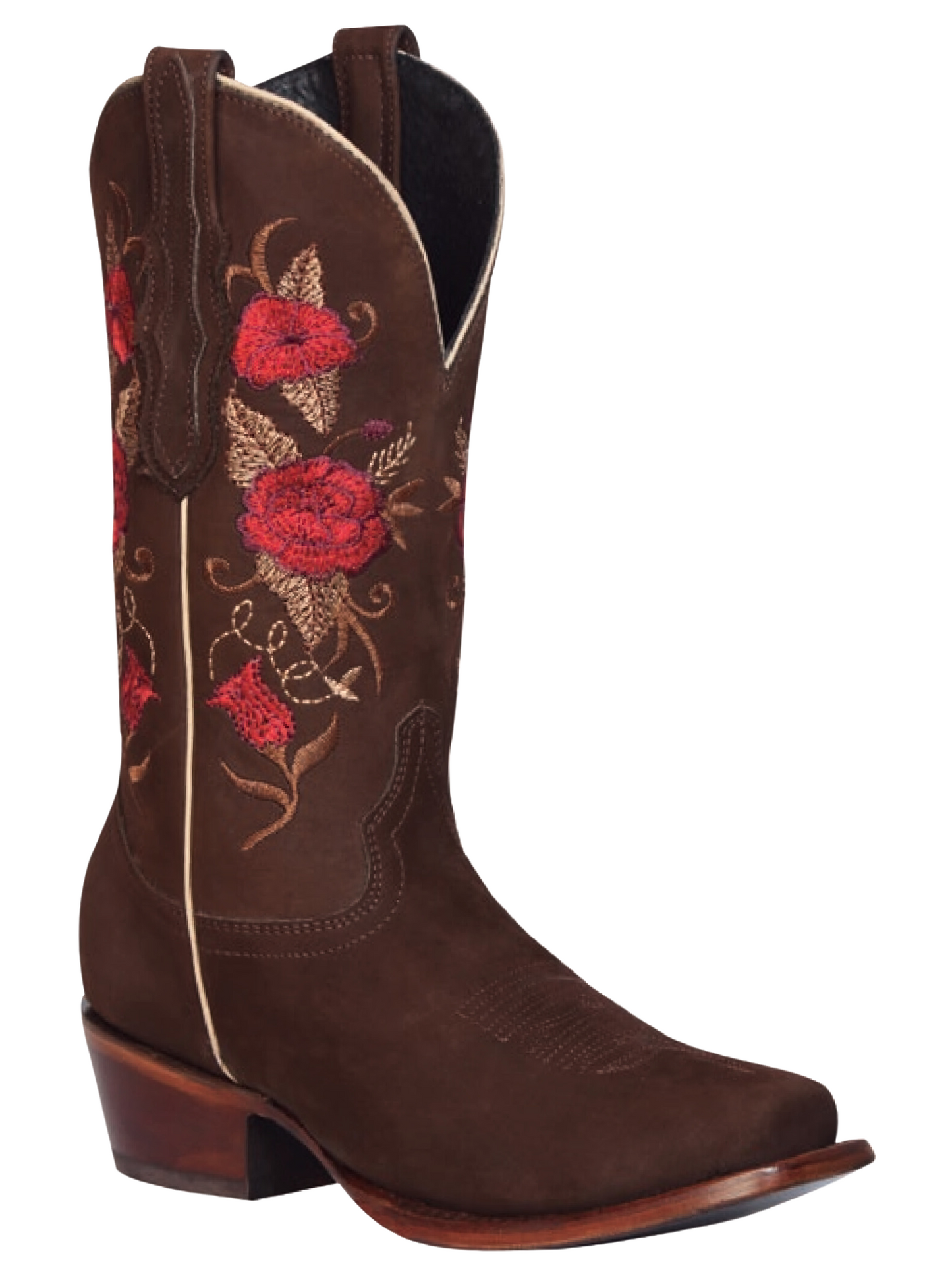 Botas Vaqueras Rodeo con Tubo Bordado de Flores de Piel Nobuck para Mujer 'El General' - ID: 42025 Botas Rodeo Piel Nobuck El General 