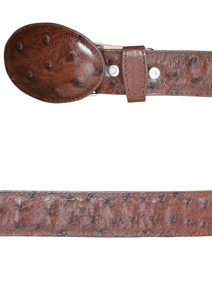 Cinto Vaquero Exotico de Avestruz Original para Hombre con Hebilla Ovalada, 1 1/2" Ancho '100 Años' - ID: 42158 Cintos Exóticos 100 Años 
