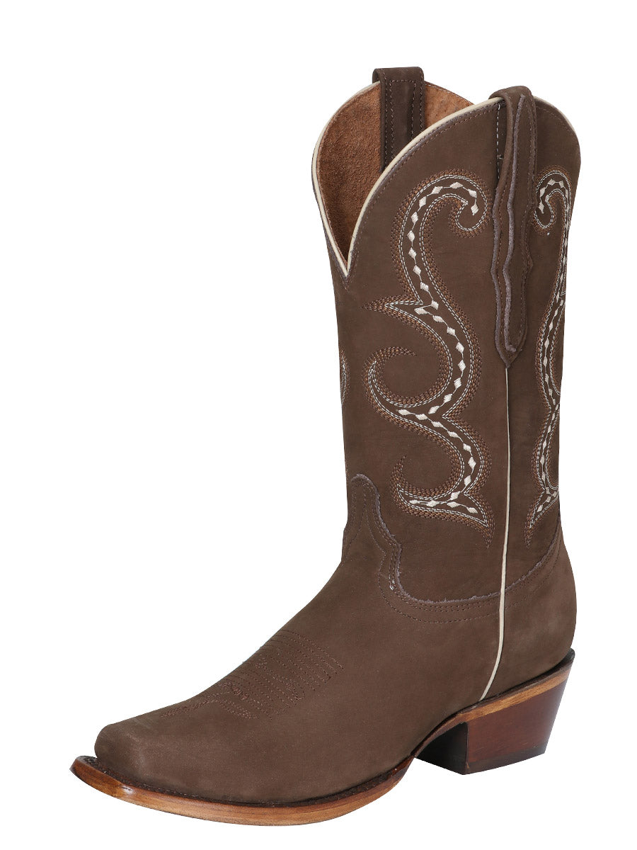 Botas Vaqueras Rodeo Clasicas de Piel Nobuck para Mujer 'El General' - ID: 42192 Botas Rodeo Piel Nobuck El General Camel