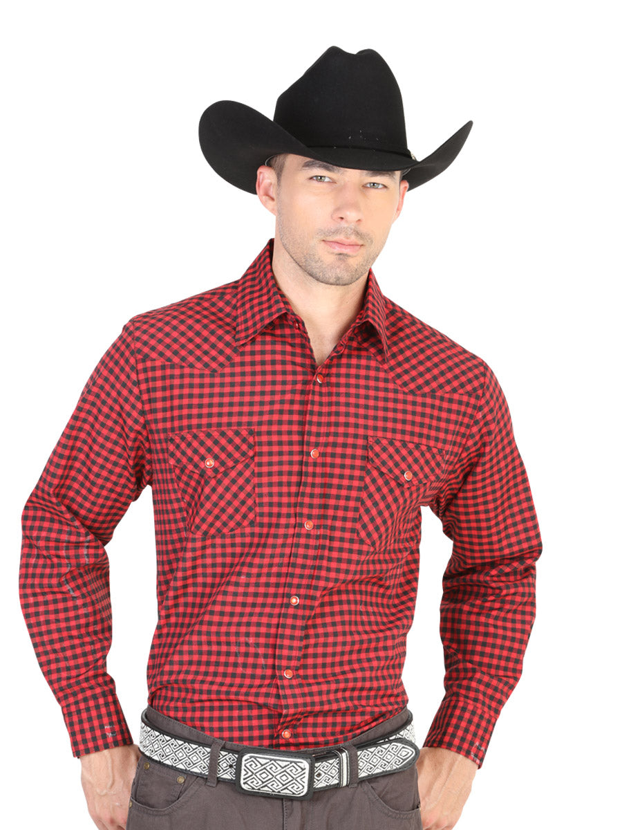 Camisa Vaquera Manga Larga Estampada Rojo para Hombre 'El General' - ID: 42331 Camisas Estampadas El General Red