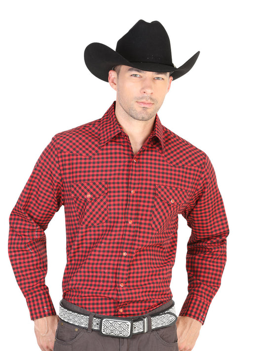 Camisa Vaquera Manga Larga Estampada Rojo para Hombre 'El General' - ID: 42331 Camisas Estampadas El General Red