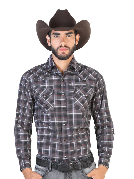 Camisa Vaquera Manga Larga de Bolsillos Estampada Cuadros Negro para Hombre 'El Señor de los Cielos' - ID: 42485 Camisas de Cuadros El Señor de los Cielos Black