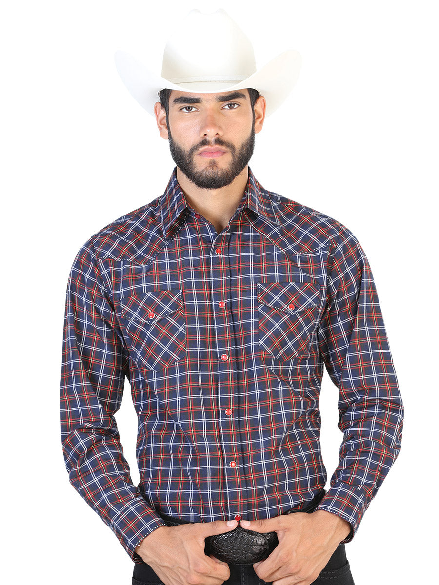 Camisa Vaquera Manga Larga de Bolsillos Estampada Cuadros Negro/Blanco para Hombre 'El Señor de los Cielos' - ID: 42541 Camisas de Cuadros El Señor de los Cielos Black/White