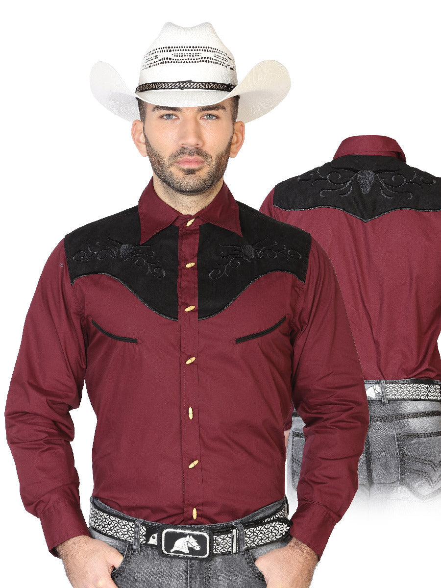 Camisa Vaquera Charra Bordada Manga Larga Morado para Hombre 'El Señor de los Cielos' - ID: 42572 Western Shirt El Señor de los Cielos Purple