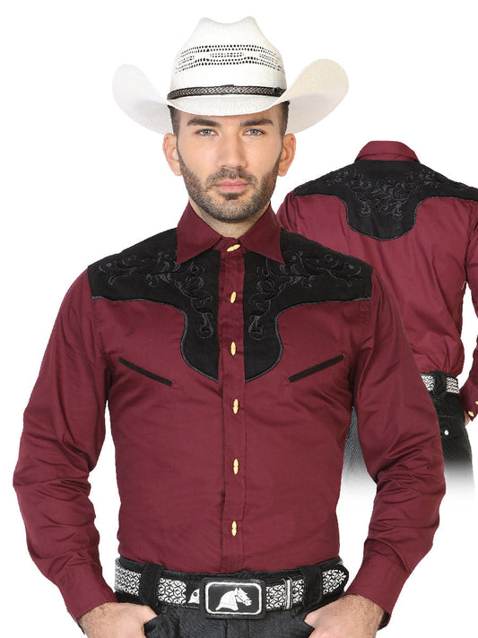 Camisa Vaquera Charra Bordada Manga Larga Morado para Hombre 'El Señor de los Cielos' - ID: 42578 Camisas Charras El Señor de los Cielos Purple