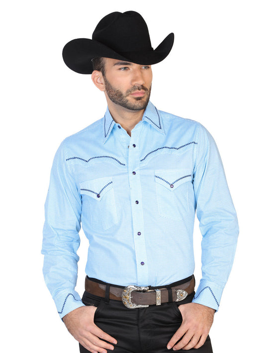 Camisa Vaquera Manga Larga de Bolsillos Azul Claro para Hombre 'El Señor de los Cielos' - ID: 42604 Western Shirt El Señor de los Cielos Ligth Blue