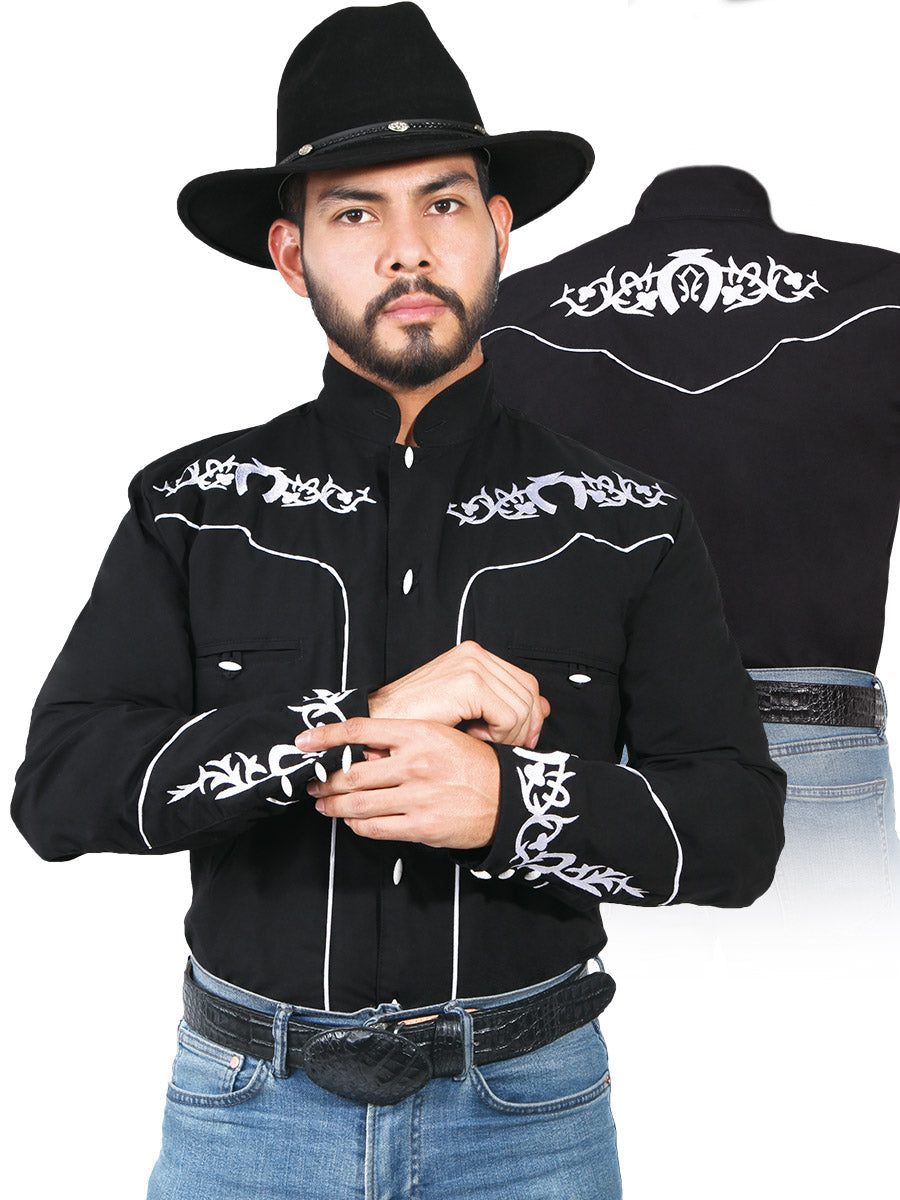 Camisa Vaquera Charra Bordada Manga Larga Negro para Hombre 'El Señor de los Cielos' - ID: 42879 Western Shirt El Señor de los Cielos 