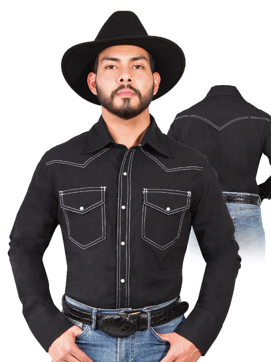 Camisa Vaquera Manga Larga de Bolsillos Negro para Hombre 'El Señor de los Cielos' - ID: 42893 Western Shirt El Señor de los Cielos Black