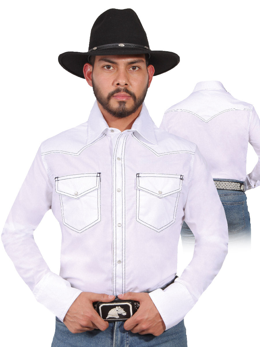 Camisa Vaquera Manga Larga de Bolsillos Blanco para Hombre 'El Señor de los Cielos' - ID: 42895 Camisas de Bolsillos El Señor de los Cielos White