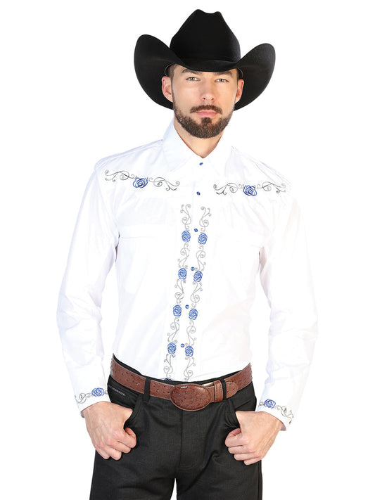 Camisa Vaquera Bordada Manga Larga Blanco para Hombre 'El Señor de los Cielos' - ID: 42938 Camisas Bordadas El Señor de los Cielos White