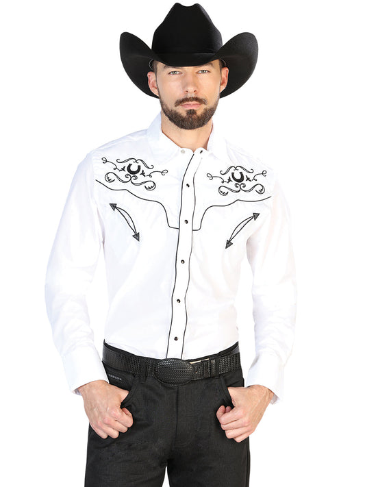 Camisa Vaquera Bordada Manga Larga Blanco para Hombre 'El Señor de los Cielos' - ID: 42946 Camisas Bordadas El Señor de los Cielos White