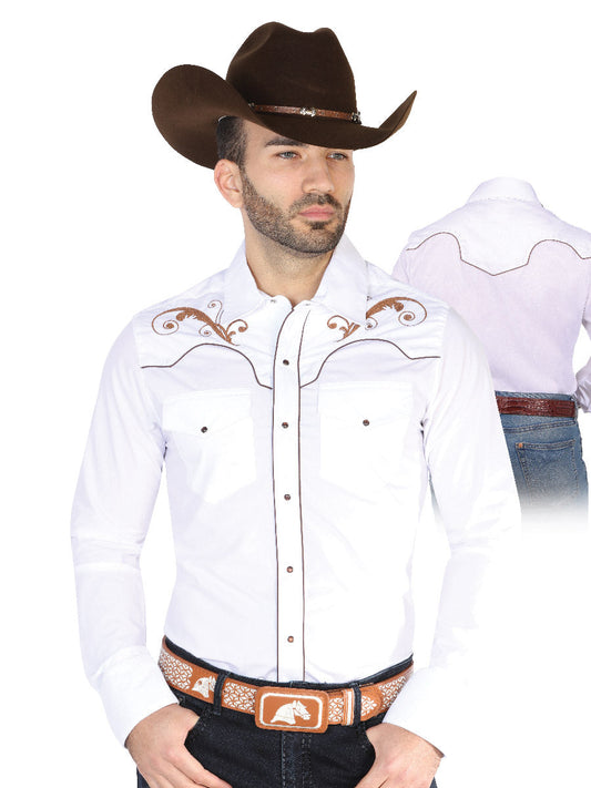 Camisa Vaquera Bordada Manga Larga Blanco para Hombre 'El Señor de los Cielos' - ID: 42957 Western Shirt El Señor de los Cielos White